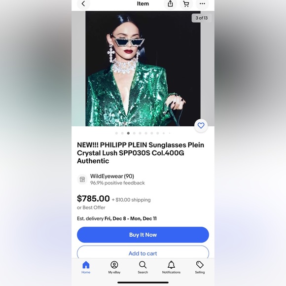 👑PHILIPP PLEIN Sunglasses Plein Crystal Lush SPP030S Col.400G Auth… - Picture 2 of 15